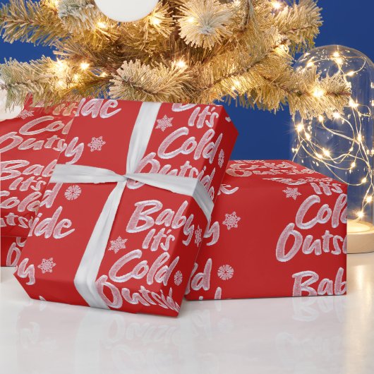 Baby Het is koud buiten bevroren kerstrood Cadeaupapier (Feestdagen)