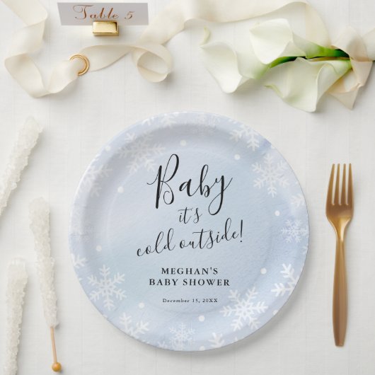 Baby Het is koud buiten blauw Baby shower Papieren Bordje (Huwelijk)