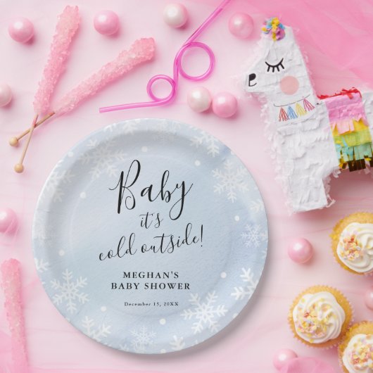 Baby Het is koud buiten blauw Baby shower Papieren Bordje (Feest)