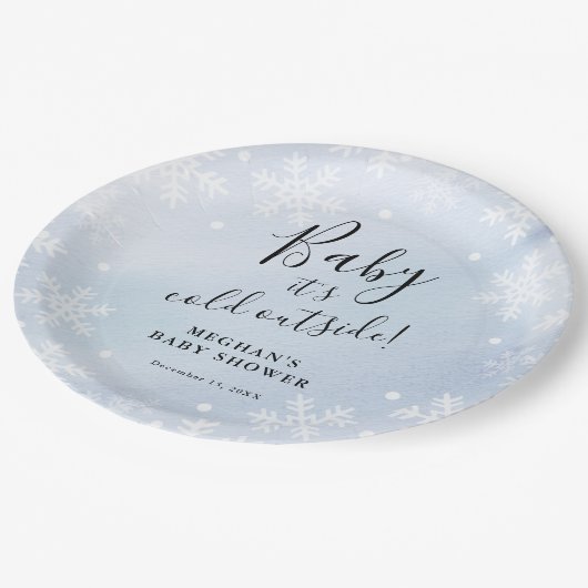 Baby Het is koud buiten blauw Baby shower Papieren Bordje (Gekanteld)