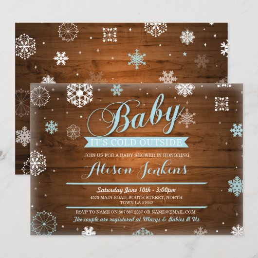 Baby Het is koud buiten Blauw Baby shower Uitnodig Kaart (Voorkant / Achterkant)