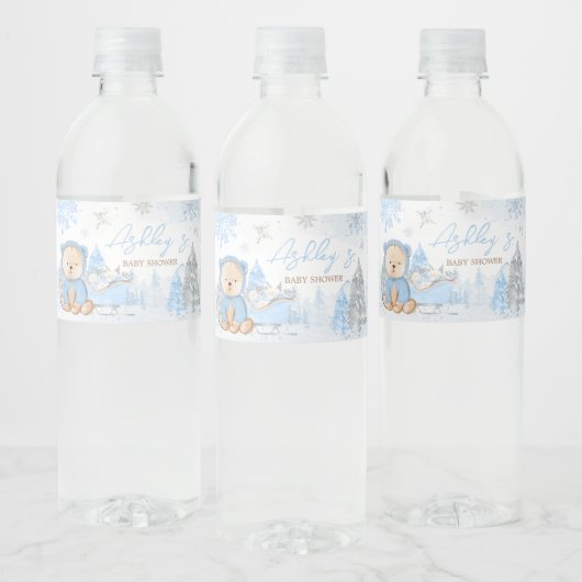 Baby Het is koud buiten blauw Beer Waterfles Etiket (Flessen)