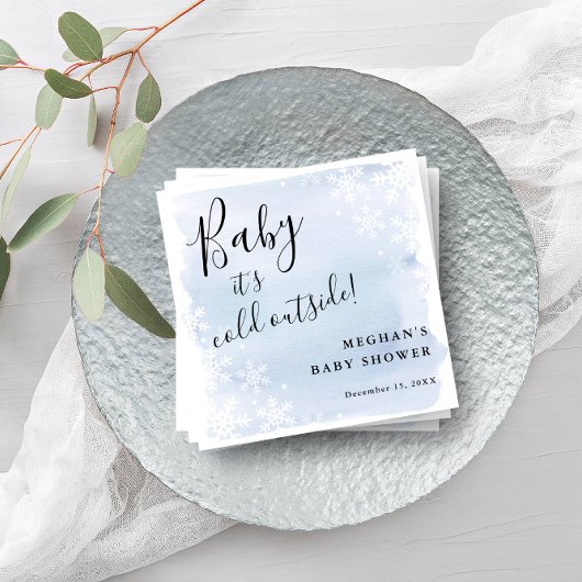 Baby Het is koud buiten blauw gepersonaliseerd Servet