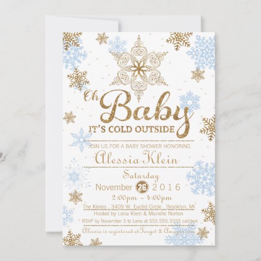 Baby Het is Koud Buiten, Blauw Gold Baby shower Kaart (Voorkant)