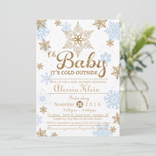 Baby Het is Koud Buiten, Blauw Gold Baby shower Kaart (Staand voorkant)