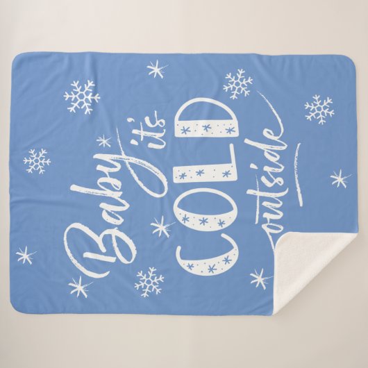 Baby Het is koud buiten blauw Sherpa Deken (Voorkant (horizontaal))