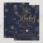 Baby Het is koud buiten, blauwe jongen Shower Invi Kaart (Voorkant / Achterkant)