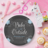 Baby Het is Koud Buiten Blauwe Snowflakes Baby sho Papieren Bordje (Feest)