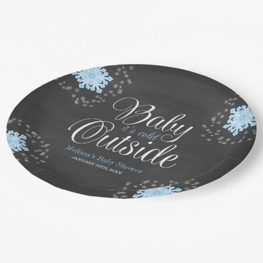 Baby Het is Koud Buiten Blauwe Snowflakes Baby sho Papieren Bordje (Gekanteld)