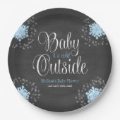 Baby Het is Koud Buiten Blauwe Snowflakes Baby sho Papieren Bordje (Voorkant)