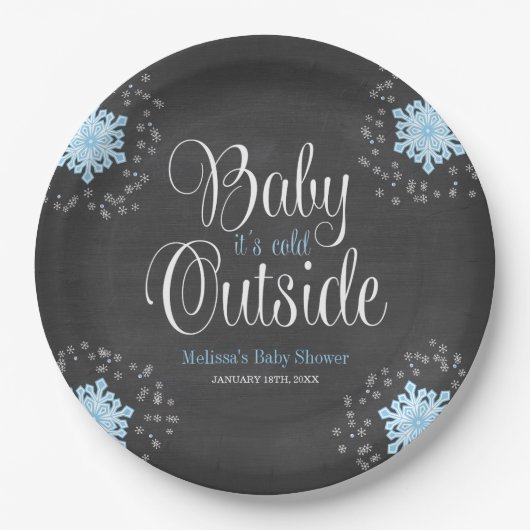 Baby Het is Koud Buiten Blauwe Snowflakes Baby sho Papieren Bordje (Voorkant)