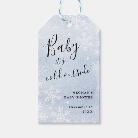 Baby Het is koud buiten Blue Baby shower gunst Cadeaulabel (Voorkant)