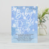 Baby Het is koud buiten Blue baby shower Invitatio Kaart (Staand voorkant)