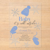 Baby Het is koud buiten Blue Beanie Boy Baby showe Acryl Uitnodigingen (Voorkant)