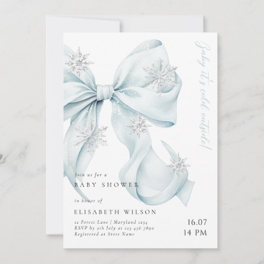 Baby Het is koud buiten Blue Bow Baby shower Kaart (Voorkant)