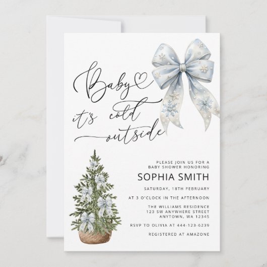 Baby Het is koud buiten Blue Bow Baby shower Kaart (Voorkant)