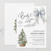 Baby Het is koud buiten Blue Bow Baby shower Kaart (Voorkant / Achterkant)