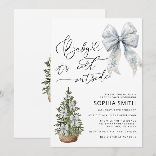 Baby Het is koud buiten Blue Bow Baby shower Kaart (Voorkant / Achterkant)