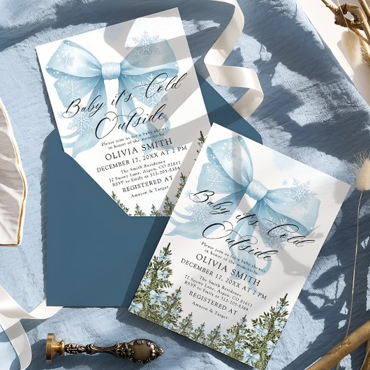 Baby Het is koud buiten Blue Bow Winter Baby showe Kaart