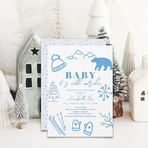 Baby Het is koud buiten Blue Ski Baby shower Kaart