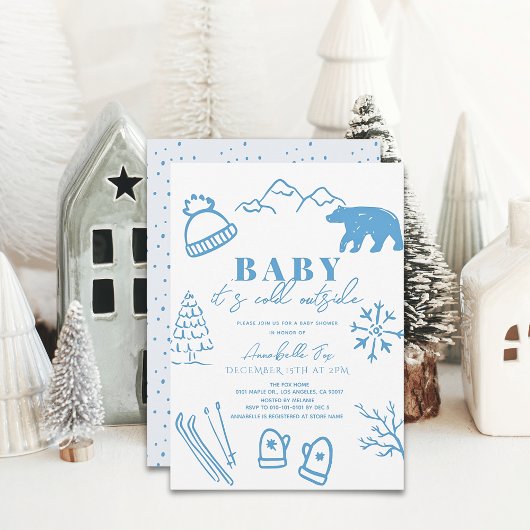 Baby Het is koud buiten Blue Ski Baby shower Kaart