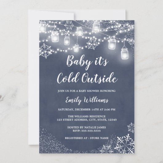 Baby het is koud buiten Blue Winter Baby shower Kaart (Voorkant)