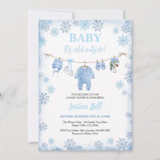 Baby Het is koud buiten Boy Baby shower Blue Winte Kaart (Voorkant)
