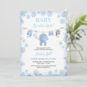Baby Het is koud buiten Boy Baby shower Blue Winte Kaart (Staand voorkant)