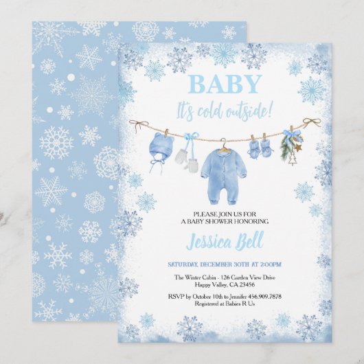 Baby Het is koud buiten Boy Baby shower Blue Winte Kaart (Voorkant / Achterkant)