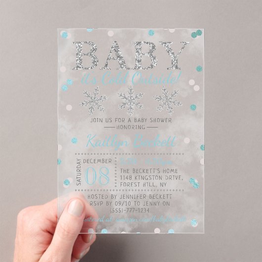Baby Het is koud buiten Boys Winter Baby shower Acryl Uitnodigingen (Insitu (Draagbaar))