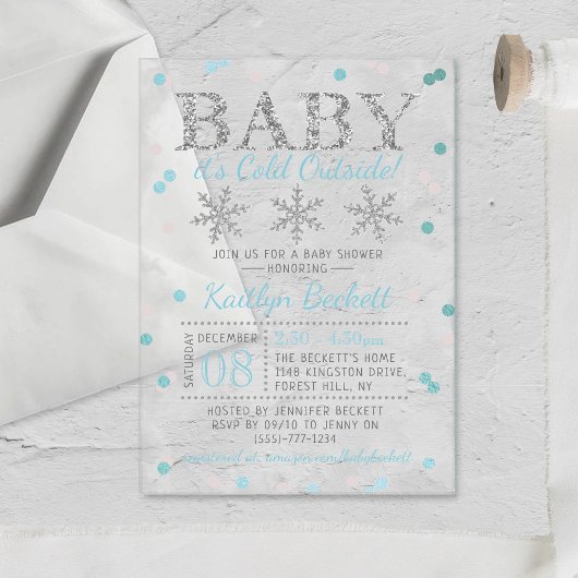 Baby Het is koud buiten Boys Winter Baby shower Acryl Uitnodigingen