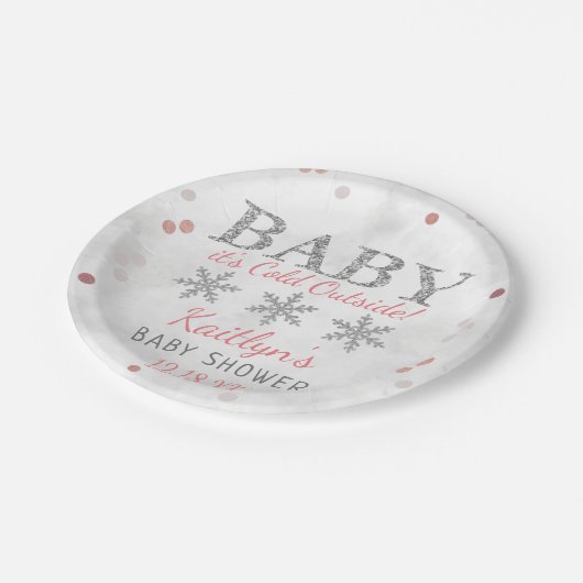 Baby Het is koud buiten Boys Winter Baby shower Papieren Bordje (Gekanteld)