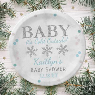 Baby Het is koud buiten Boys Winter Baby shower Papieren Bordje