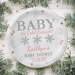 Baby Het is koud buiten Boys Winter Baby shower Papieren Bordje