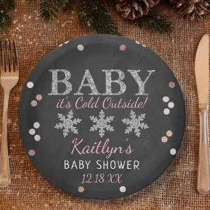 Baby Het is koud buiten Boys Winter Baby shower Papieren Bordje