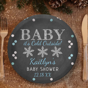 Baby Het is koud buiten Boys Winter Baby shower Papieren Bordje