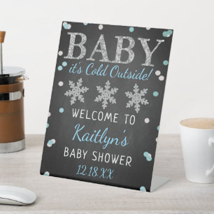 Baby Het is koud buiten Boys Winter Baby shower Reclamebord Met Voetstuk