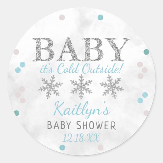 Baby Het is koud buiten Boys Winter Baby shower Ronde Sticker (Voorkant)