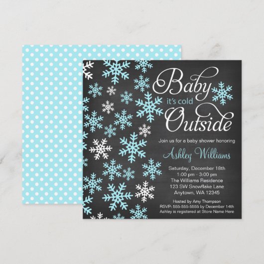 Baby Het is koud buiten Chalkboard Blue Baby showe Kaart (Voorkant / Achterkant)