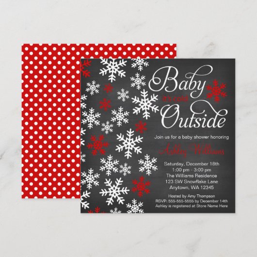 Baby Het is koud Buiten Chalkboard Red Baby shower Kaart (Voorkant / Achterkant)