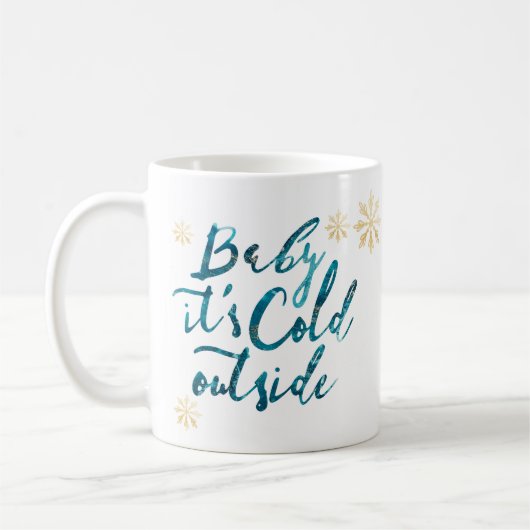 Baby Het is koud buiten Chic Blue Waterverf Script Koffiemok (Links)