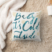 Baby Het is Koud Buiten Chic Blue Waterverf Script Kussen (Deken)
