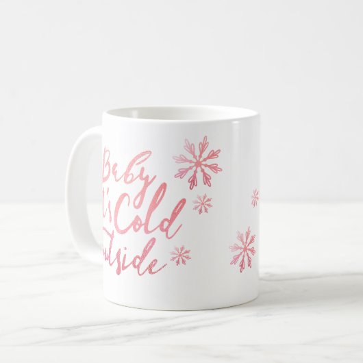 Baby Het is koud buiten Chic Pink Waterverf Script Koffiemok (Voorkant links)