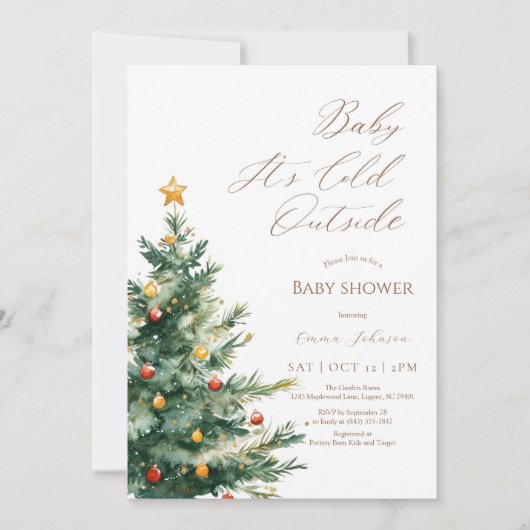 Baby het is koud buiten Christmas Tree Baby shower Bedankkaart (Voorkant)