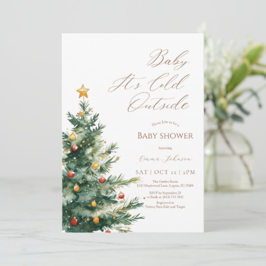 Baby het is koud buiten Christmas Tree Baby shower Bedankkaart (Staand voorkant)