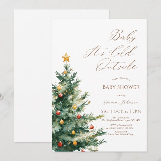 Baby het is koud buiten Christmas Tree Baby shower Bedankkaart (Voorkant / Achterkant)