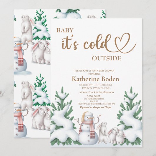 Baby het is koud buiten de baby shower uitnodiging (Voorkant / Achterkant)