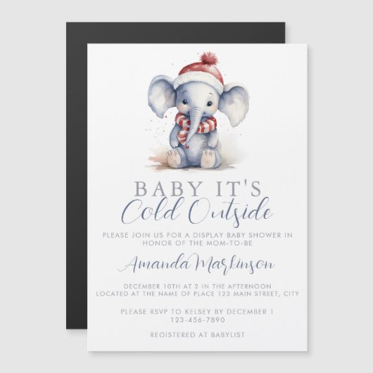 Baby Het is koud buiten de olifant kerstdouche Magnetische Uitnodiging (Voorkant / Achterkant)