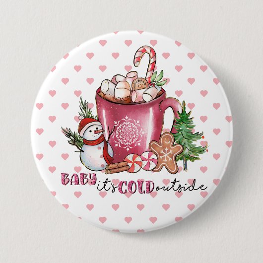 Baby Het is koud buiten de warme cacaoMok, Snowman Ronde Button 7,6 Cm (Voorkant)