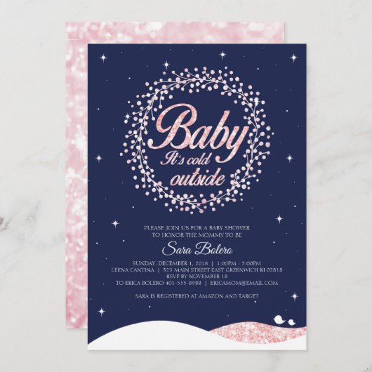 Baby Het is koud buiten Douche Navy Pink Sparkle Kaart (Voorkant / Achterkant)
